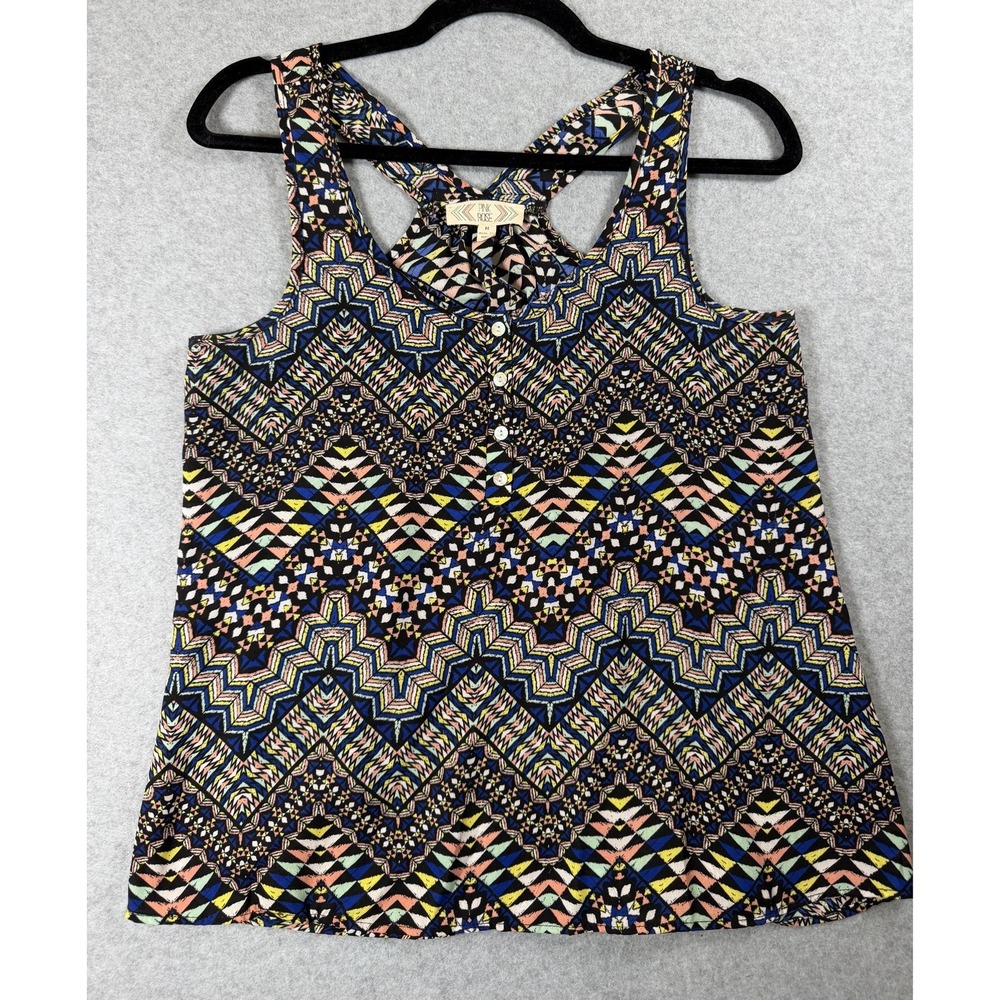 Pink Rose Boho Tribal Tank Top Womens M Multicolor Peasant Southwestern SKU 192‎